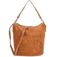 VERA PELLE torebka damska zamszowa listonoszka z paskiem V027 camel