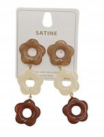 Kolczyki wiszące kwiaty akryl brązowy, beżowy 9 cm