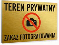 Tabliczka znak informacyjny 30x20 Złota ZAKAZ FOTOGRAFOWANIA Aluminiowa