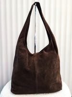 Laura Biaggi torebka shopper worek skóra naturalna zamszowa brązowa