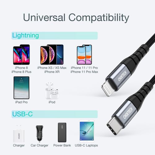 kabel przewód do iphone mfi usb-c - lightning 480mb/s 3a 2m czarny na Arena.pl
