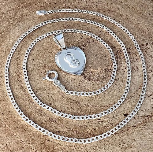 Srebrny łańcuszek komunijny 40 cm 925 i medalik Matka Boska dla chłopca na Arena.pl