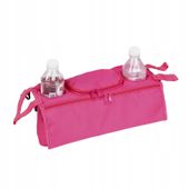 Uchwyt ORGANIZER do WÓZKA DZIECIĘCEGO Butelki TORBA Podwójny Roż