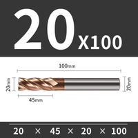 Frez TiSiN 4 ostrza Z-4 do stali nierdzewnej do 55HRC Roz. Ø20x45x20Dx100L