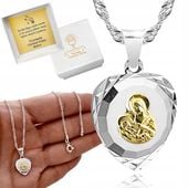 Srebrny łańcuszek 45cm i medalik 925 Matka Boska pozłacany Komunia