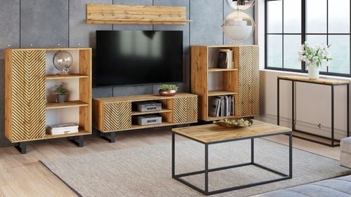 Szafka RTV 135 cm loft dąb craft złoty - jodełka na Arena.pl