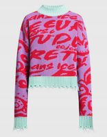 Versace Jeans Couture Fioletowy żakardowy sweter Logo Brush Couture XS