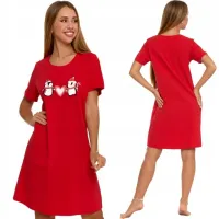 Urocza koszula nocna MORAJ czerwona PINGWINY z SERCEM - L