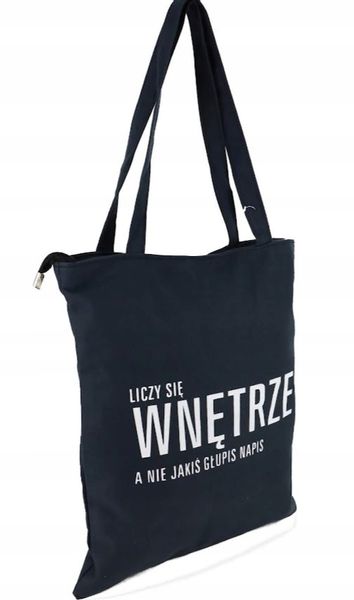 TORBA torebka z napisem ,,LICZY SIĘ WNĘTRZE A NIE JAKIŚ ... '' czarna zdjęcie 10