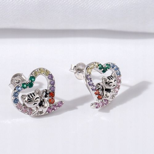 Kolczyki srebrne kotki dla dziewczynki dla dzieci srebro wkrętki sztyfty na Arena.pl