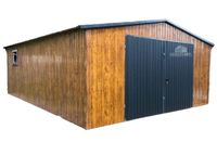 Garaż Blaszany 5x7 Brama dwuskrzydłowa - okno - Drewnopodobny GB170