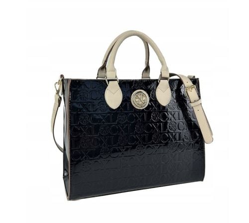 CZARNA LAKIEROWANA TOREBKA Z LOGO CLX BY CHRISTIAN LACROIX 28 X35 CM na Arena.pl