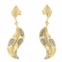 Kolczyki wiszące listki z cyrkoniami pozłacane 18K 49×13 mm