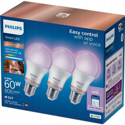 Żarówka LED E27 A60 8,8W = 60W RGB SMART WiFi Aplikacja WiZ Philips 3 na Arena.pl