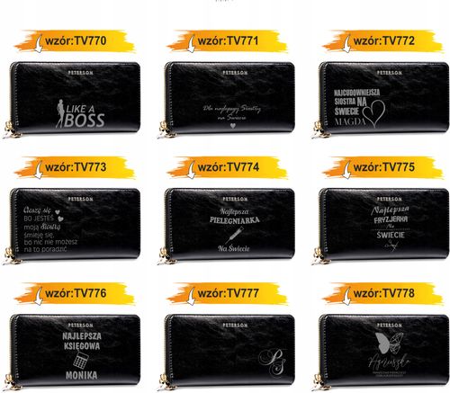 Portfel damski skórzany czarny GRAWER prezent na urodziny twój napis imię na Arena.pl