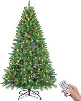 Choinka Sztuczna Świąteczna z 300 Kolorowymi Lampkami LED 180 cm Zielona
