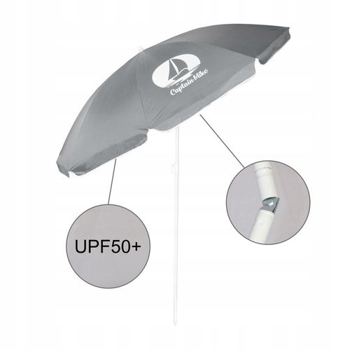 Parasol plażowy łamany z filtrem UPF50+ Captain Mike 160cm szary na Arena.pl