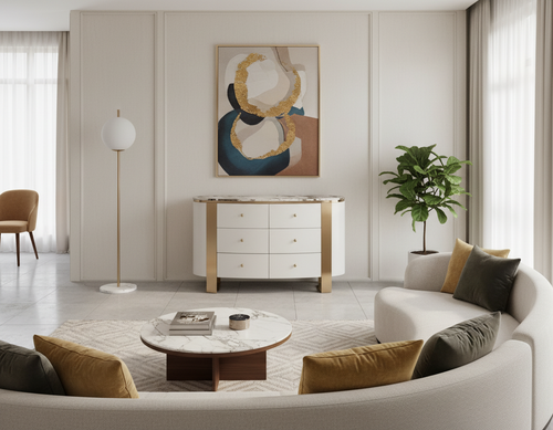 Komoda biała Sofia na złotych nogach z kamiennym blatem 140x40x85 na Arena.pl