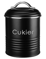 Pojemnik metalowy puszka okrągła na art. sypkie ALCANO CUKIER stal czarny matowy silikonowa uszczelka