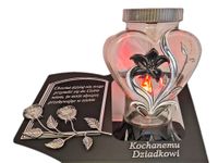 DZIADEK SOLAR SOLARNY ZNICZ LAMPION NA GRÓB KWIAT CZA SREBRNY SKOS SENTE