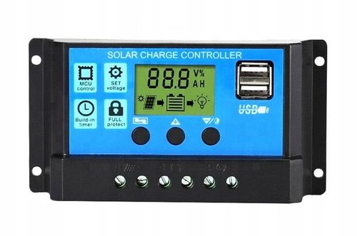 REGULATOR ŁADOWANIA PANELI LCD 12V 24V 2X USB KONTROLER SOLARNY 30A na Arena.pl