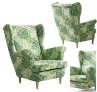 Fotel uszak skandynawski zielony liście kwiaty tropikalne Prin Family Meble