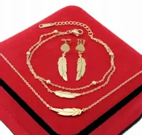 KOMPLET ZŁOTY PIÓRKA 3 cz STAL CHIRURGICZNA 316 L