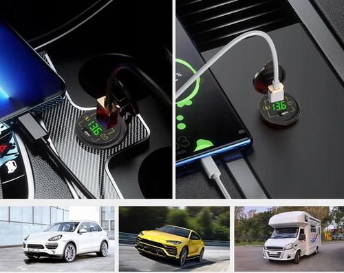 ŁADOWARKA DO SAMOCHODU MOTOCYKLA ŁODZI USB USB-C 3,4A WOLTOMIERZ 12V 24V na Arena.pl