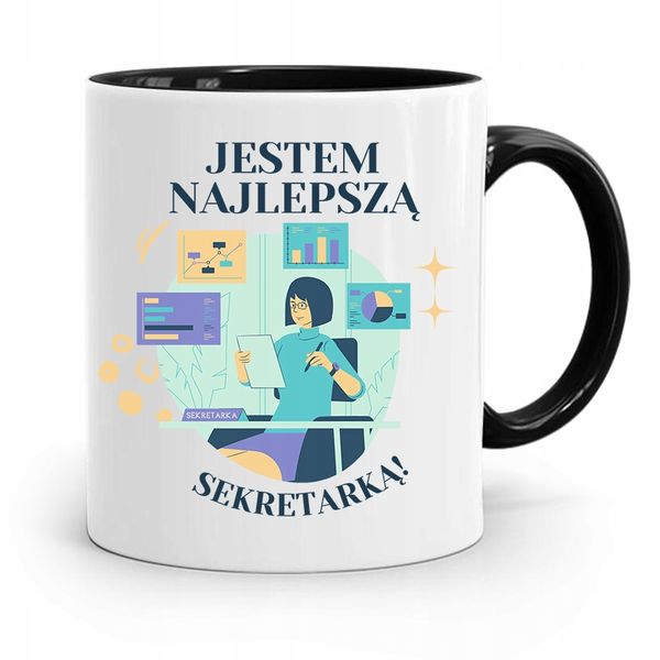 Kubek Czarny Prezent Dla Sekretarki Najlepsza Z Nadrukiem Ze Zdjęciem zdjęcie 1