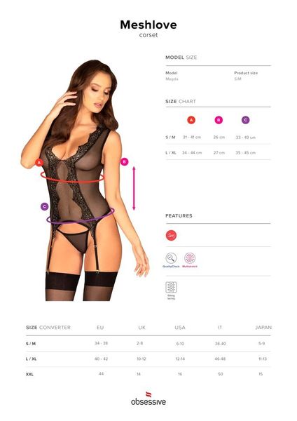 Prześwitujący Gorset i Stringi - Obsessive Meshlove  L/XL zdjęcie 5