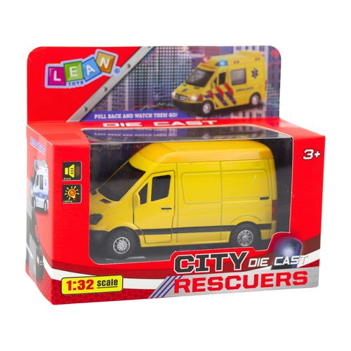 Samochód Dostawczy Metalowy Z Napędem Pull Back Światła Dźwięki Żółty 1:32 na Arena.pl