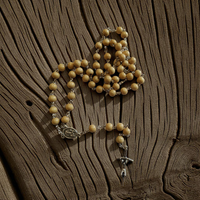 Różaniec Drewniany Beżowy  Na Drucie 8Mm