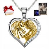 Naszyjnik Srebrny Serce Dziewczynka z Koniem Złoty Koń Cyrkonie SREBRO