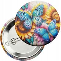 Przypinka z agrafką 59mm - MOTYL MOTYLE ROBAK SKRZYDŁA WIOSNA KWIATY