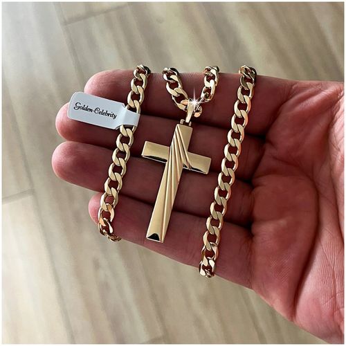 GRUBY ZŁOTY ŁAŃCUCH PANCERKA + KRZYŻYK 18K 50CM+GRATISY / PREZENT DLA NIEGO na Arena.pl