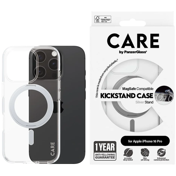 panzerglass feature case transparent w. silver kickstand & magsafe zdjęcie 1
