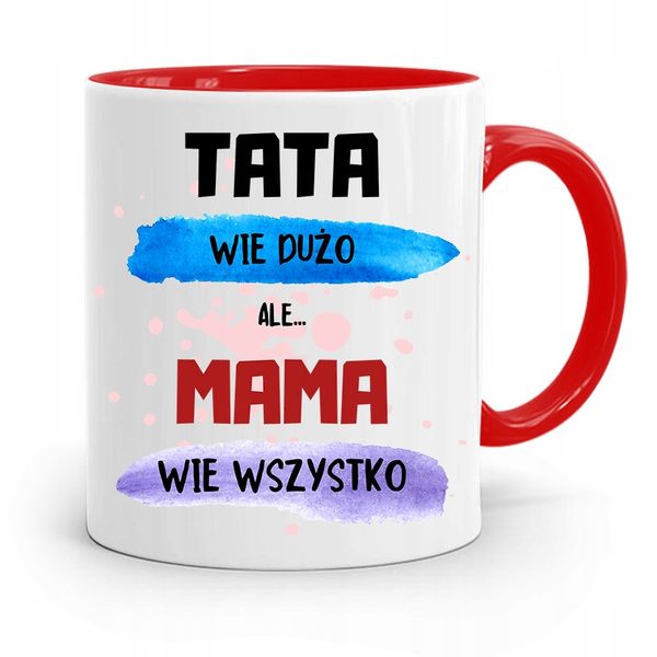 Kubek Czerwony Prezent Dla Mamy Mama Wie Wszystko Z Nadrukiem Ze Zdjęciem zdjęcie 1