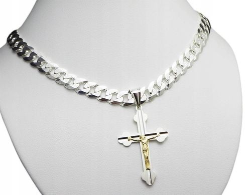 Gruby Srebrny Łańcuszek splot Pancerka +Krzyżyk na Arena.pl
