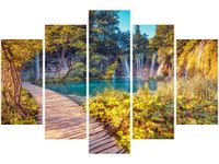 100CM 150CM OBRAZ 5 ELEM JEZIORO PLITVICE JESIENIĄ ŚCIENNY