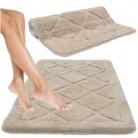 DYWANIK ŁAZIENKOWY BEŻOWY DUŻY ANTYPOŚLIZGOWY MIĘKKI CHŁONNY 60x100CM