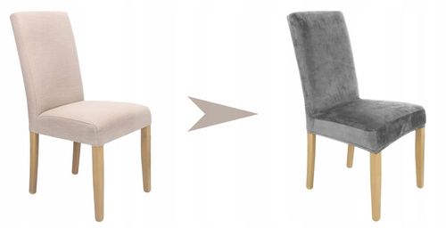 ZESTAW 4 SZT. POKROWIEC NA KRZESŁO SZARY WELUR ELASTYCZNY GRUBY POKROWCE na Arena.pl