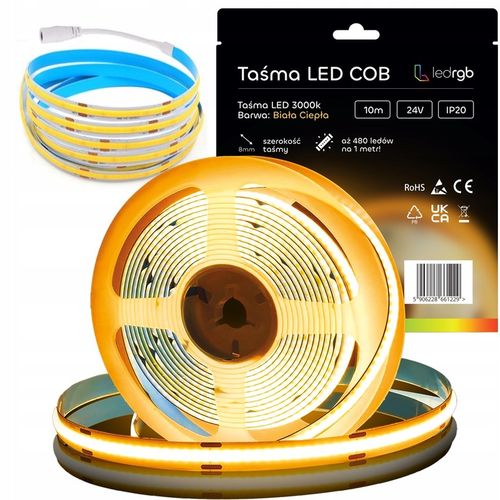 Taśma LED Neon COB 24V 10m 480 diod 3000K BIAŁA CIEPŁA HOMOGENICZNA na Arena.pl
