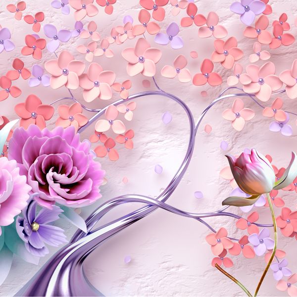 Fototapeta Abstrakcyjne DRZEWO Kwiaty 3D 400cm x 280cm zdjęcie 2