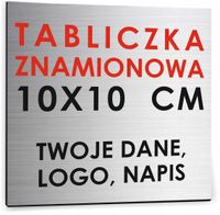 NADRUK srebrna TABLICZKA ZNAMIONOWA FIRMY z dibondu 10x10 TWÓJ NAPIS LOGO