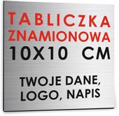 NADRUK srebrna TABLICZKA ZNAMIONOWA FIRMY z dibondu 10x10 TWÓJ NAPIS LOGO