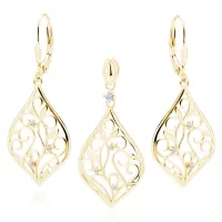 KLASYCZNY POZŁACANY SREBRNY KOMPLET ŁEZKI KROPLE MARKIZY BIAŁE CYRKONIE