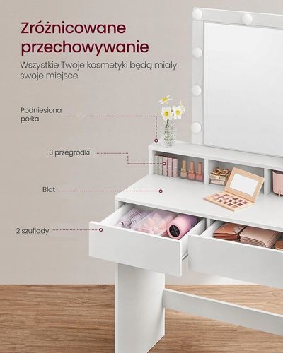 Toaletka z lustrem i oświetleniem led biała nowoczesna na Arena.pl