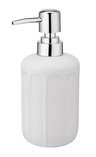 Dozownik do mydła z pompką LINO ceramiczny biały matowy tłoczony ryflowany na Arena.pl