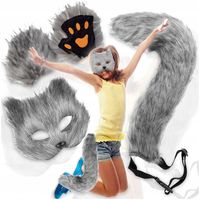 PRZEBRANIE KOSTIUM WILK SZARY STRÓJ KOTA ZESTAW 4 EL + FUTRO MASKA