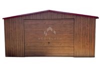 Garaż Blaszany 6x6m Brama uchylna Drzwi Okno Drewnopodobny Rynny NB143